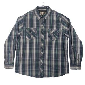 Realtree Plaid Long Sleeve Snap Front Shirt Men's X-Large Green Navy Gray Cotton
